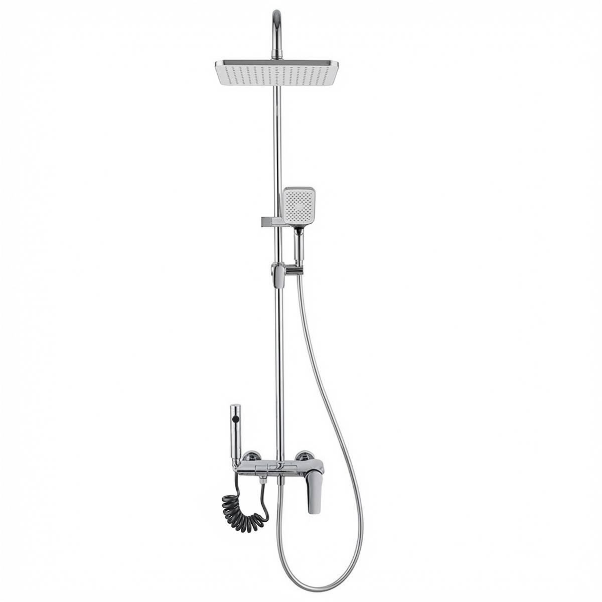 Colonne de Douche avec Spray WC et Douche Pluie Carrée Chromé Anti-corrosion-1