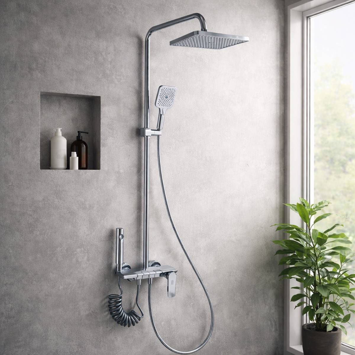 Colonne de Douche avec Spray WC et Douche Pluie Carrée Chromé Anti-corrosion-2