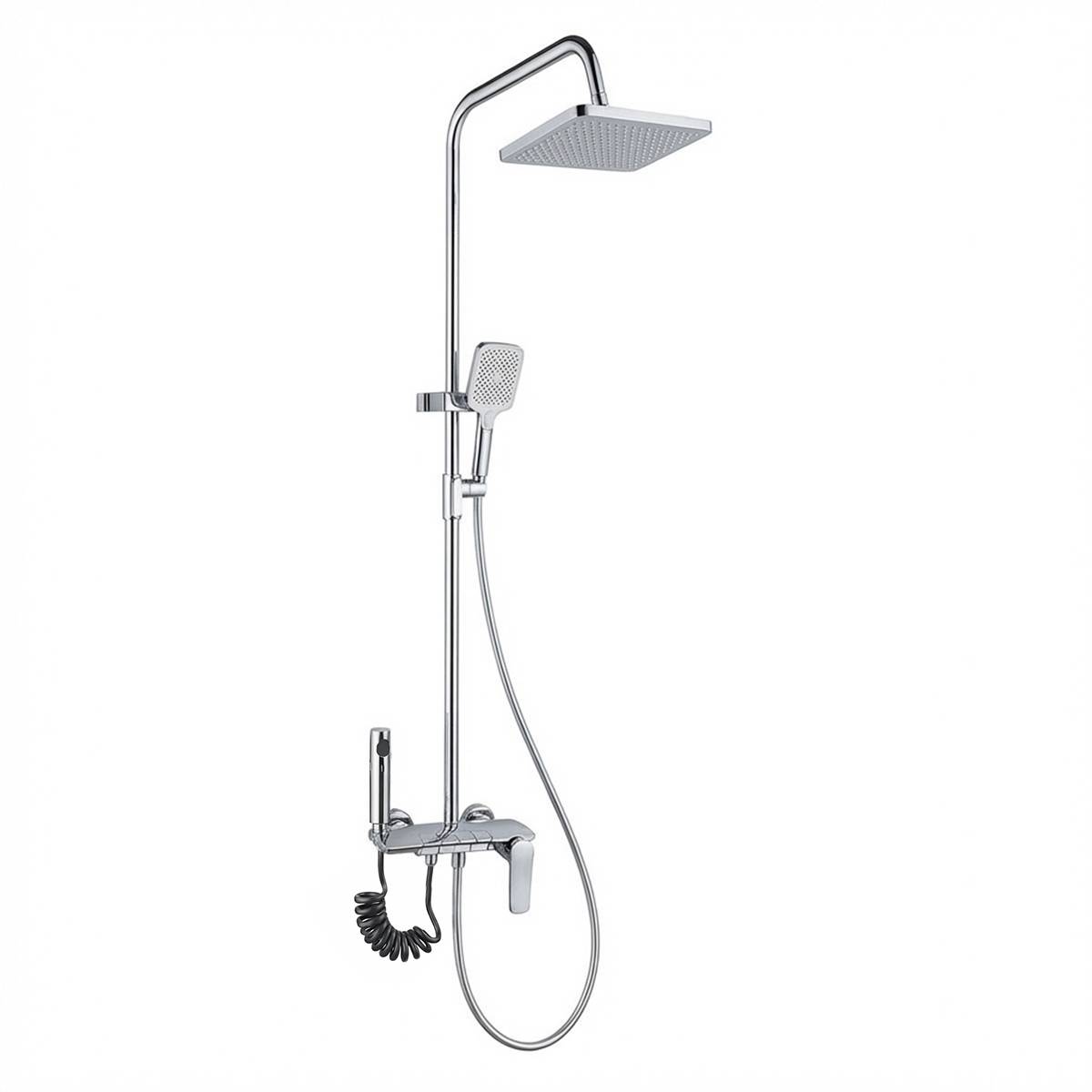 Colonne de Douche avec Spray WC et Douche Pluie Carrée Chromé Anti-corrosion-3
