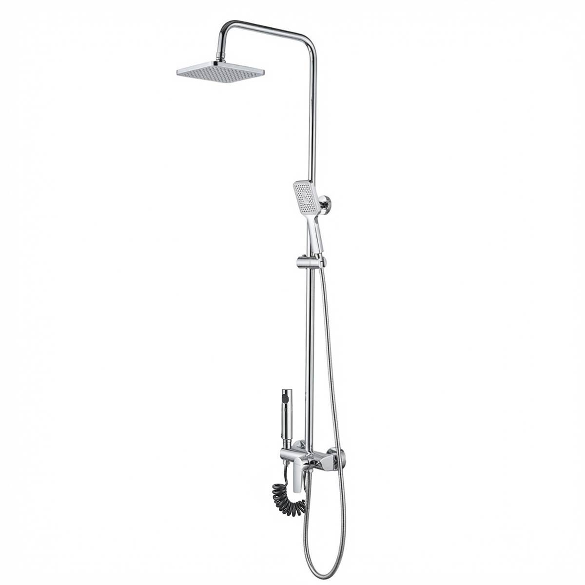 Colonne de Douche avec Spray WC et Douche Pluie Carrée Chromé Anti-corrosion-4