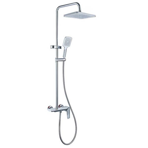 Colonne de Douche avec Pommeau et Douchette Carrée Inox Chromé Double Fonction