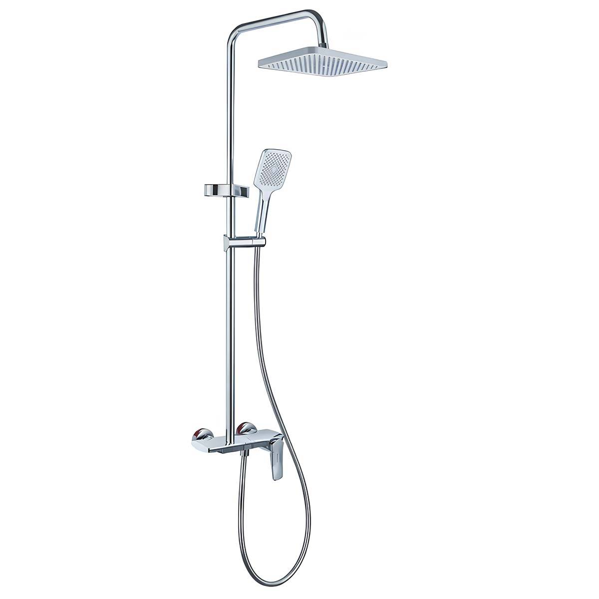 Colonne de Douche avec Pommeau et Douchette Carrée Inox Chromé Double Fonction-0