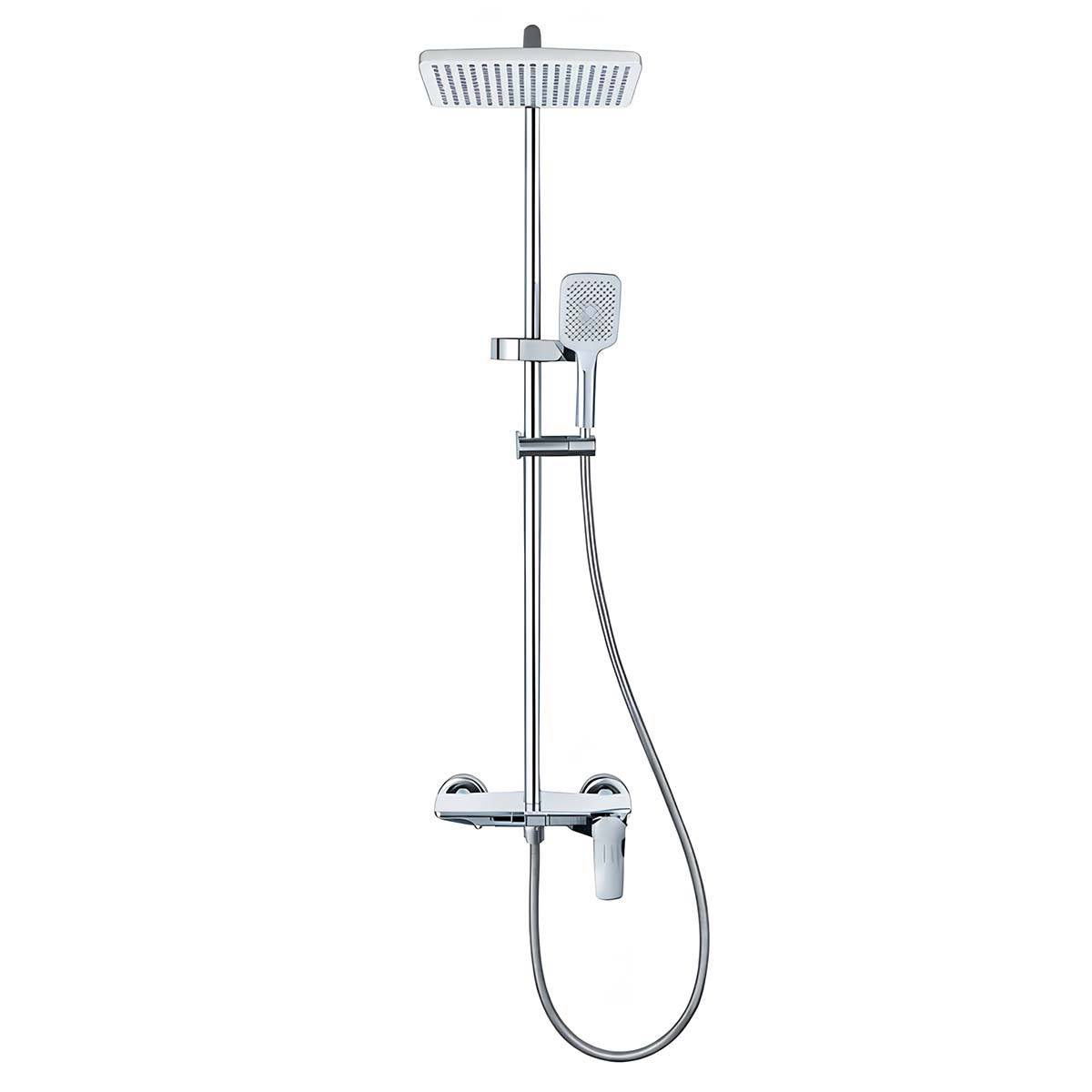 Colonne de Douche avec Pommeau et Douchette Carrée Inox Chromé Double Fonction-1