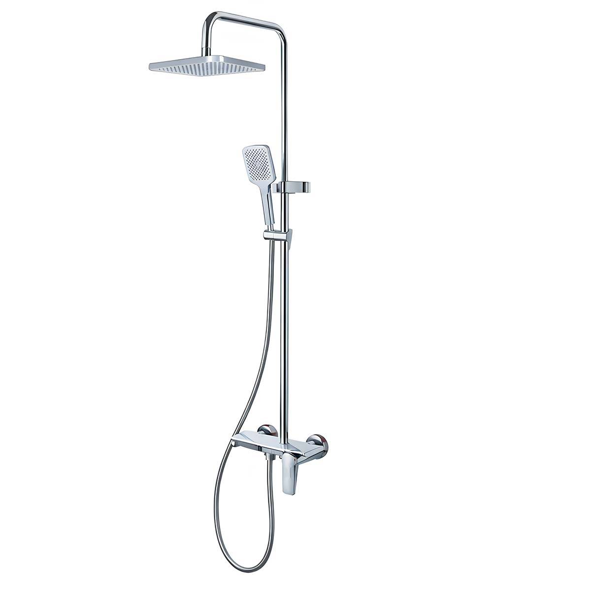 Colonne de Douche avec Pommeau et Douchette Carrée Inox Chromé Double Fonction-3