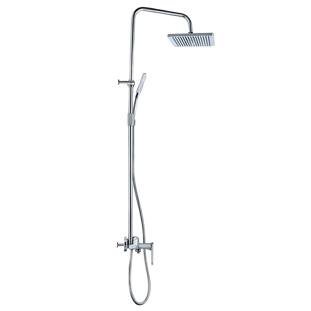 Colonne de Douche avec Pommeau et Douchette Carrée Inox Chromé Double Fonction-4