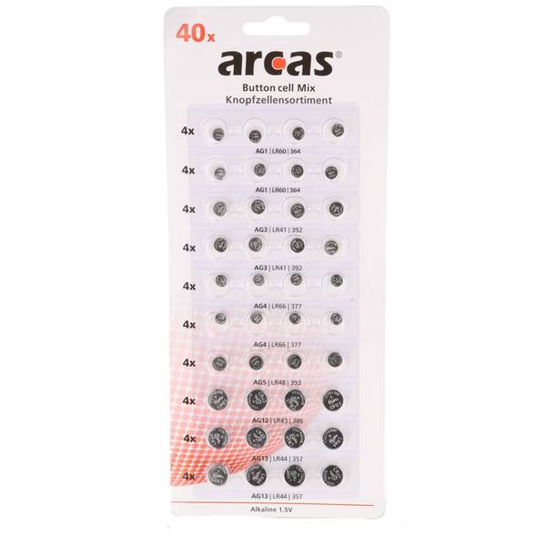 Lot de 40 piles boutons alcalines AG 1,5 V, format économique.