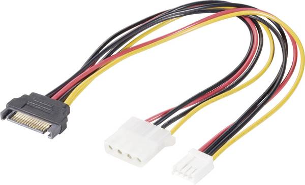 Renkforce alimentation Câble Y [1x Alimentation SATA mâle 15 pôles - 1x Alimentation IDE femelle 4 pôles, Floppy mâle 4 pôles] 0.20 m noir, rouge, jaune