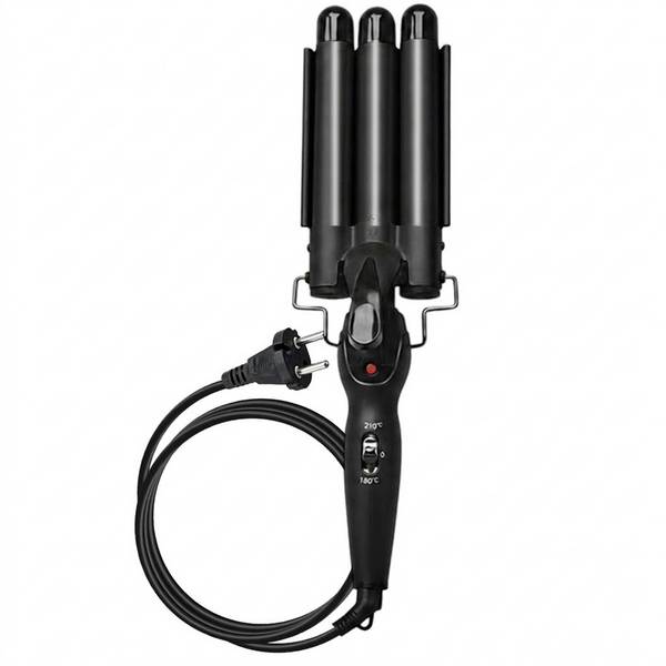 Fer à Boucler Triple Tube Céramique 70W Noir avec Chauffage Rapide PTC