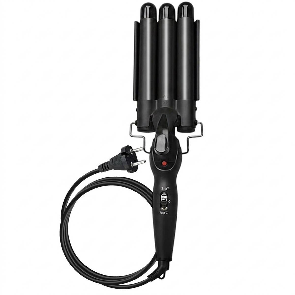 Fer à Boucler Triple Tube Céramique 70W Noir avec Chauffage Rapide PTC-0