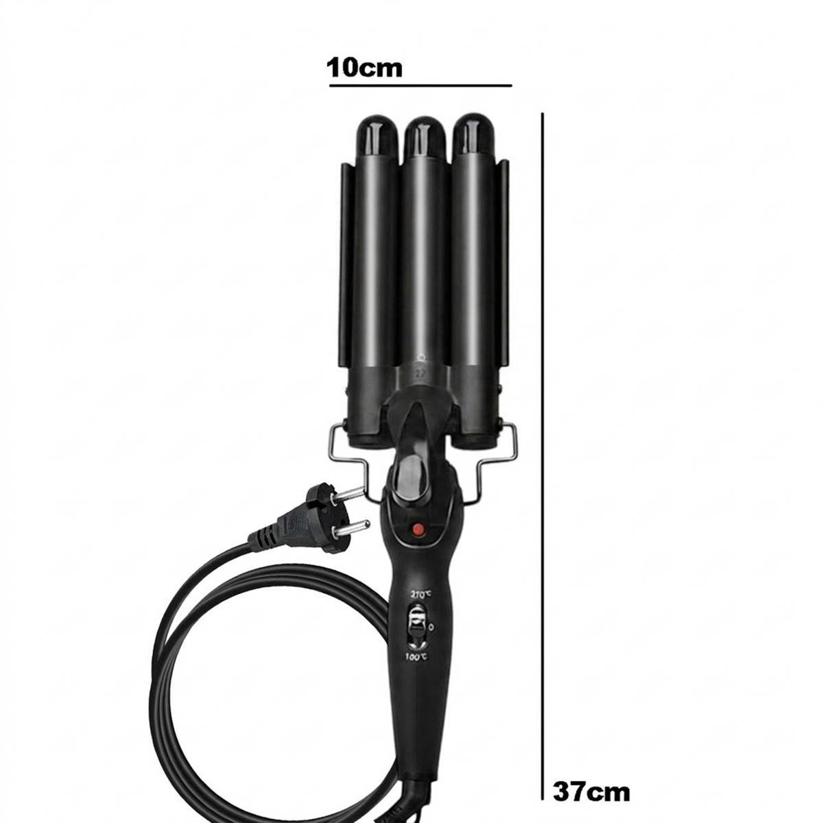Fer à Boucler Triple Tube Céramique 70W Noir avec Chauffage Rapide PTC-3