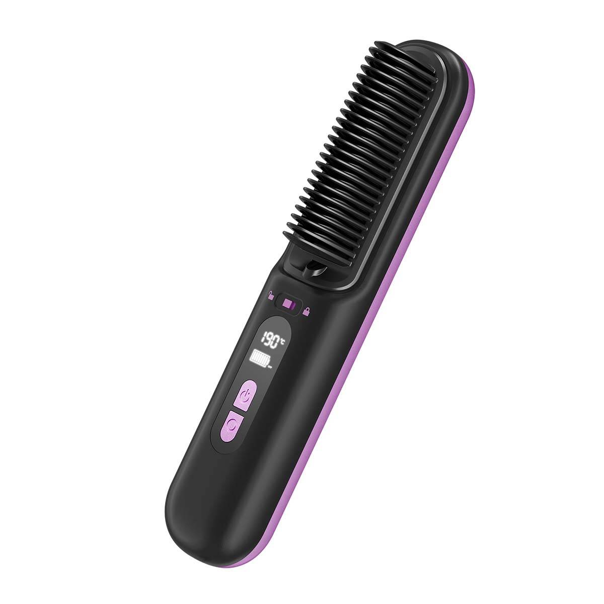 Brosse Lissante Sans Fil en Céramique avec Peigne Anti-Brûlure Rechargeable-1