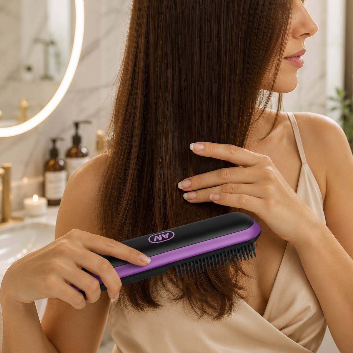 Brosse Lissante Sans Fil en Céramique avec Peigne Anti-Brûlure Rechargeable-2