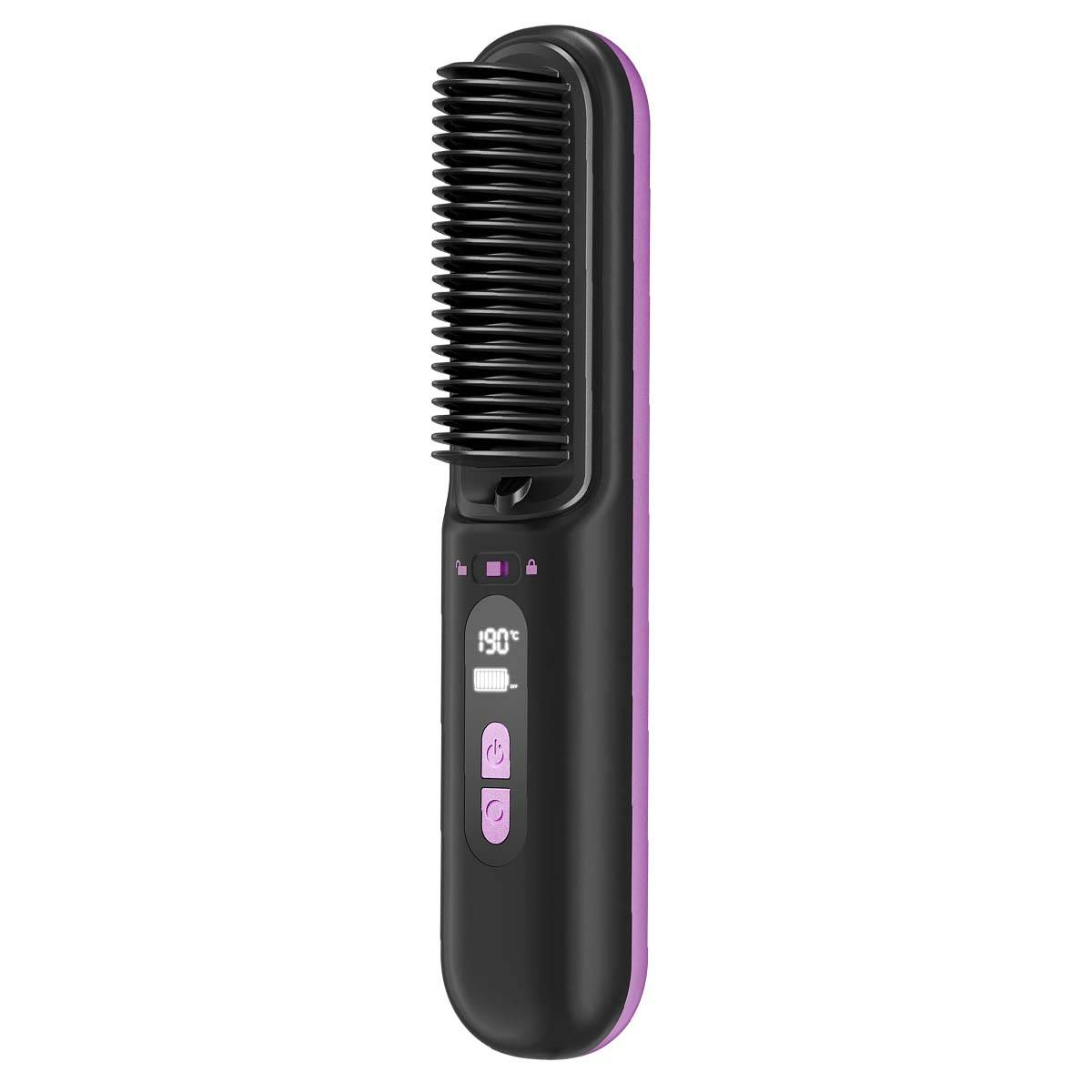 Brosse Lissante Sans Fil en Céramique avec Peigne Anti-Brûlure Rechargeable-3
