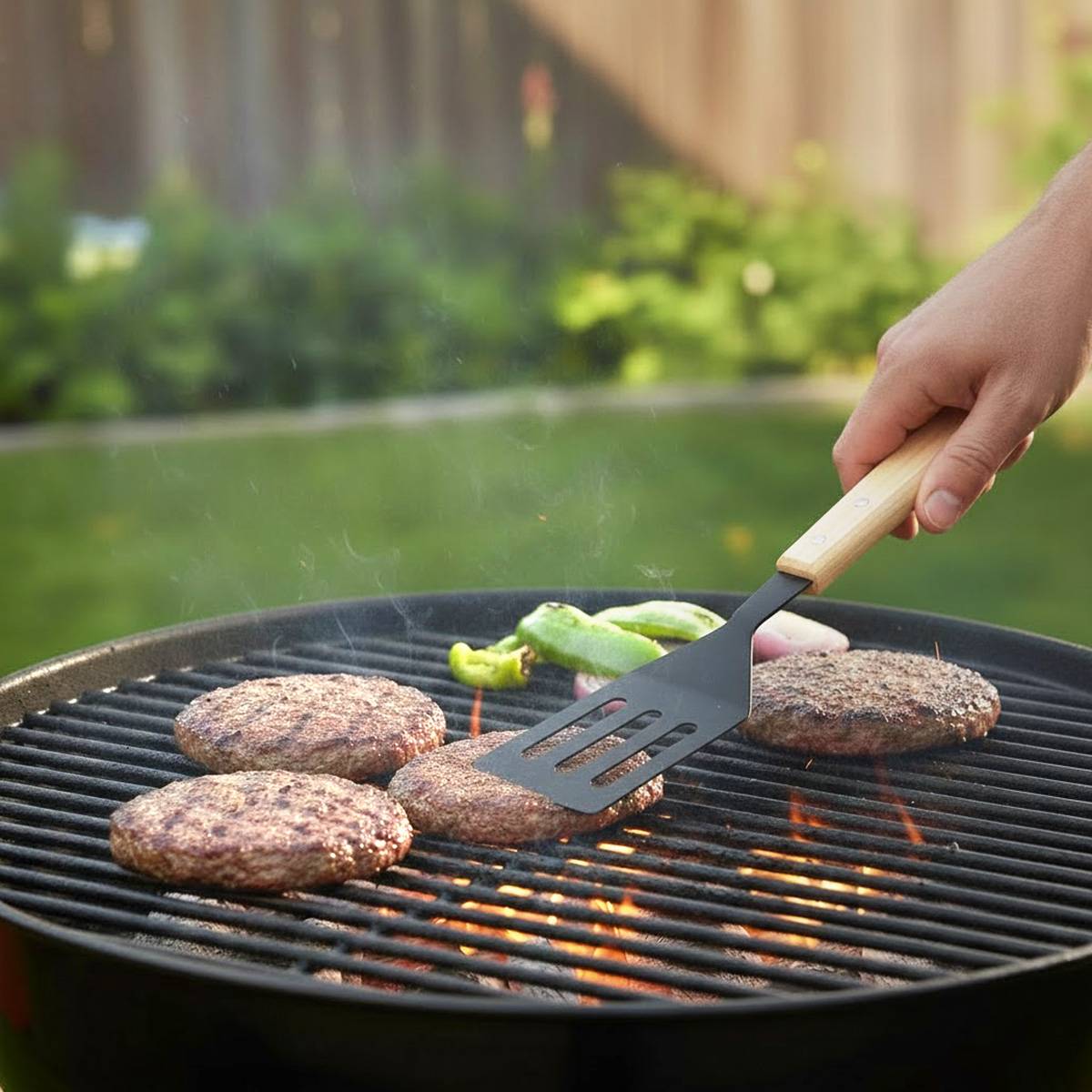 Spatule de Barbecue en Acier Inoxydable avec Manche en Bois de Chêne 41cm-2