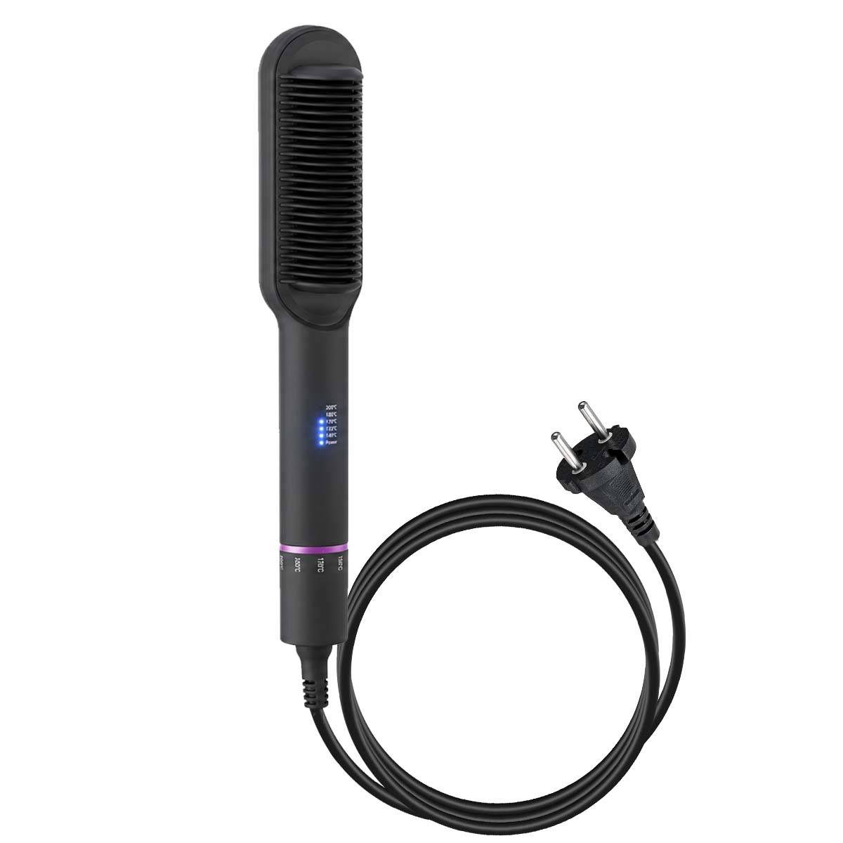 Brosse Lissante Chauffante en Céramique avec Peigne Anti-Brûlure Réglable-0