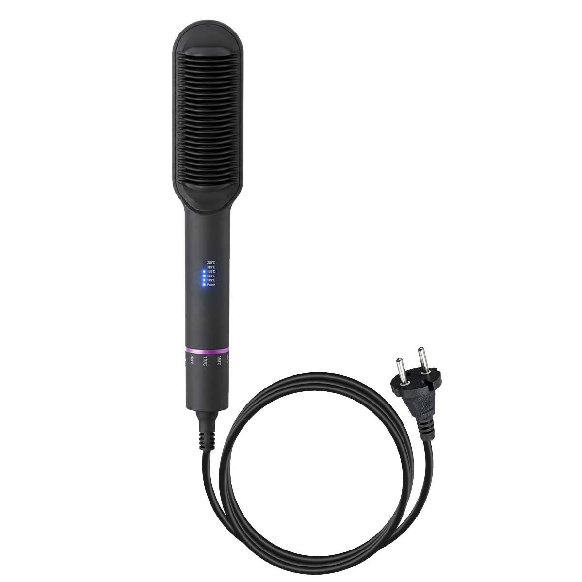 Brosse Lissante Chauffante en Céramique avec Peigne Anti-Brûlure Réglable-1