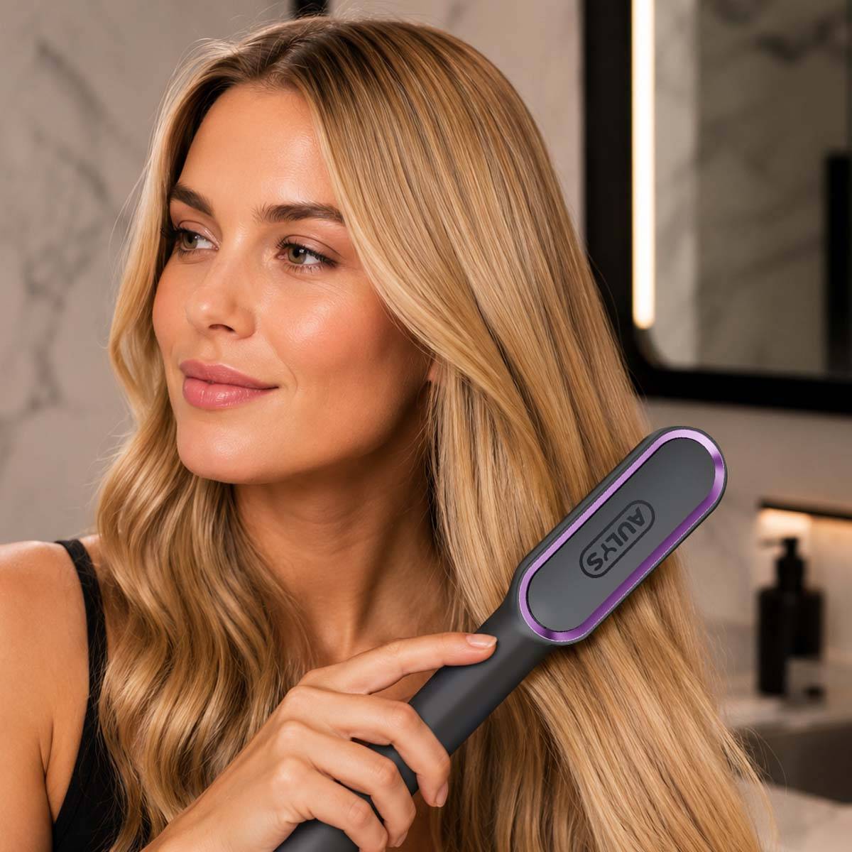 Brosse Lissante Chauffante en Céramique avec Peigne Anti-Brûlure Réglable-2