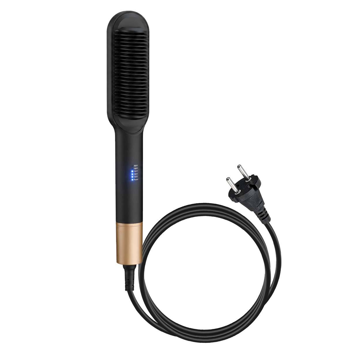 Brosse Lissante Chauffante en Céramique avec Peigne Anti-Brûlure Réglable-0