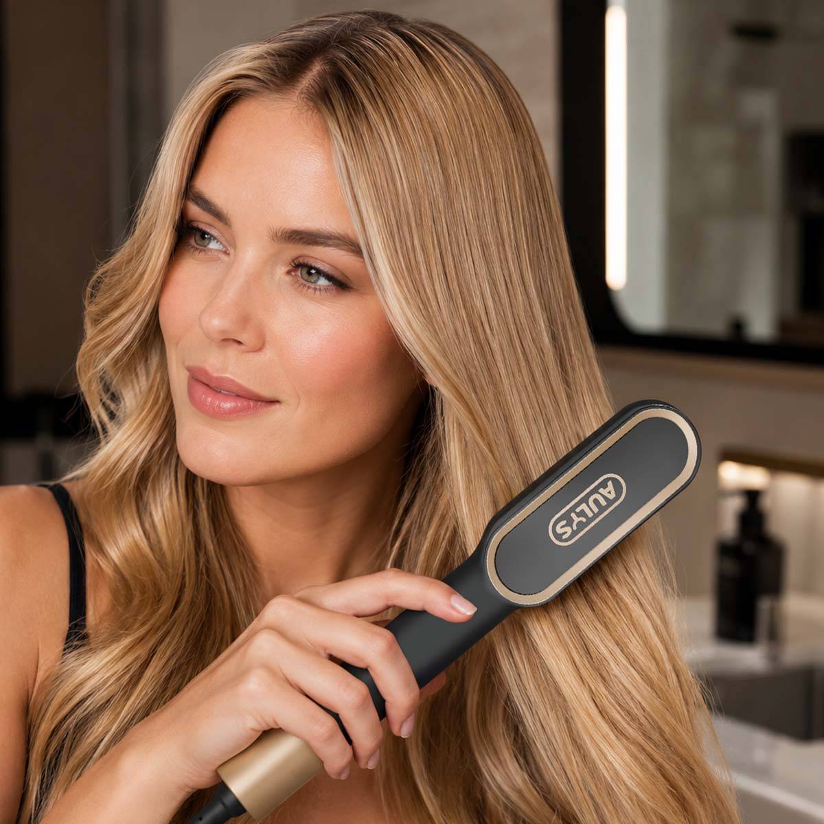 Brosse Lissante Chauffante en Céramique avec Peigne Anti-Brûlure Réglable-2