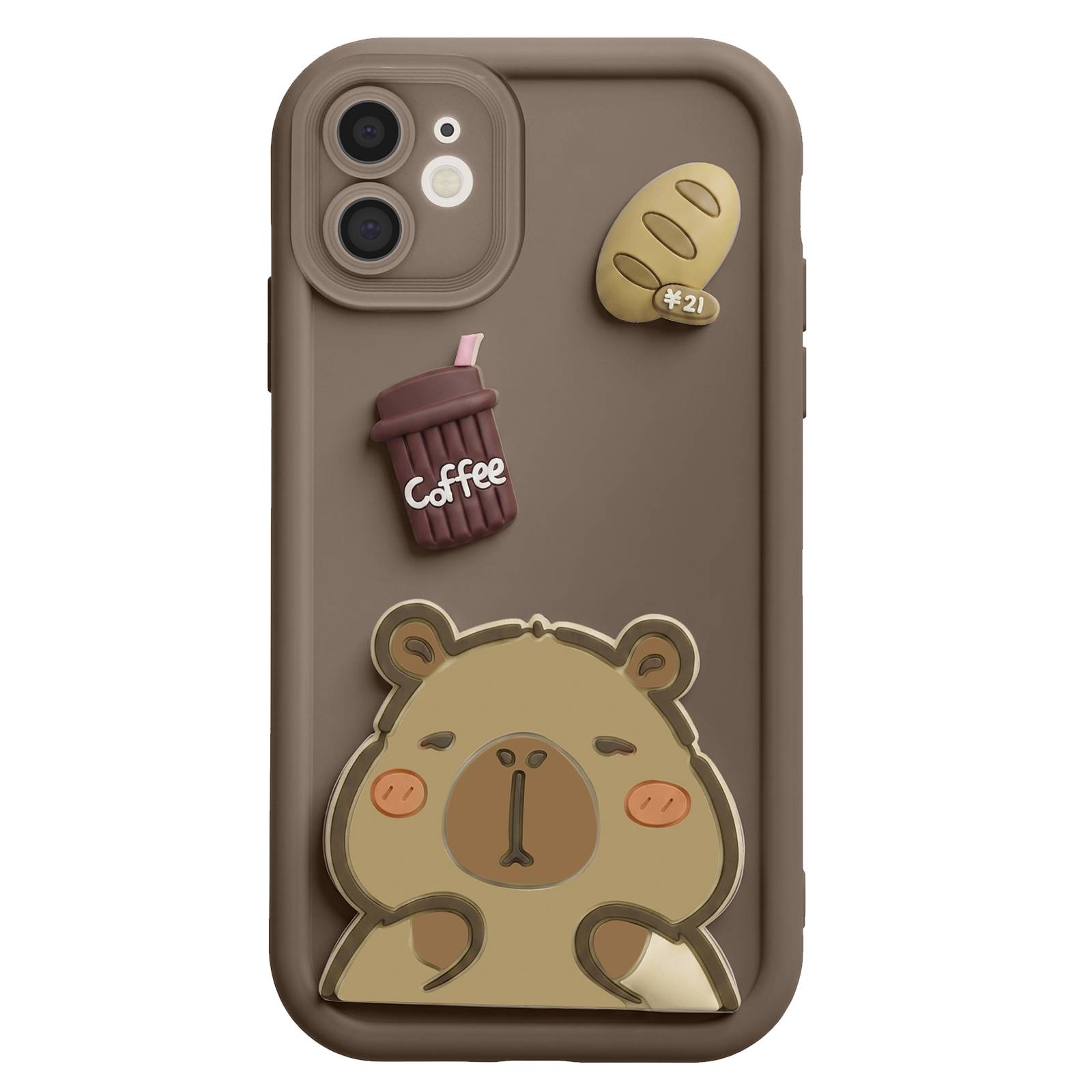 Coque pour iPhone 12 avec Motifs Capybara Kawaii en 3D et Contour Surélevé-0