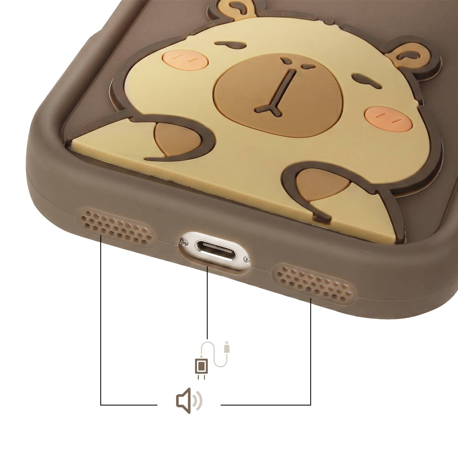 Coque pour iPhone 12 avec Motifs Capybara Kawaii en 3D et Contour Surélevé-3