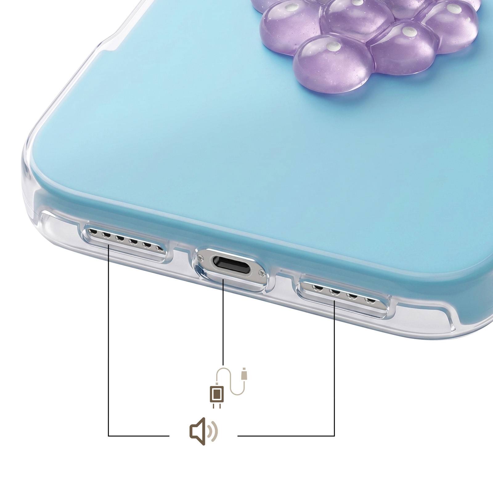 Coque pour iPhone 15 Pro avec Motif Raisin en Relief 3D et Contour Surélevé-3