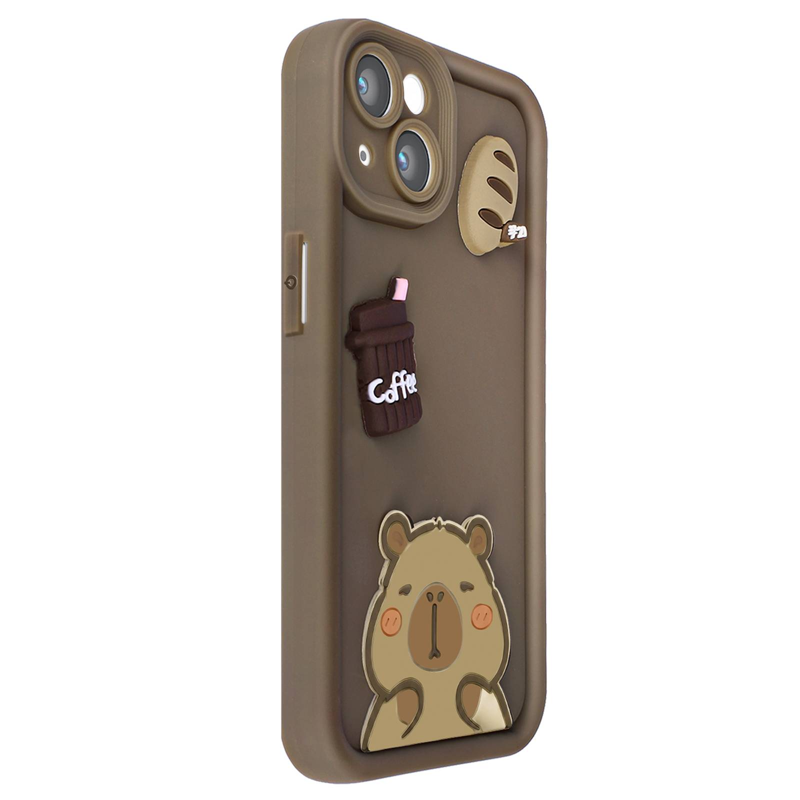 Coque pour iPhone 14 avec Motifs Capybara Kawaii en 3D et Contour Surélevé-1