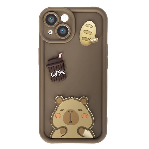 Coque pour iPhone 15 avec Motifs Capybara Kawaii en 3D et Contour Surélevé