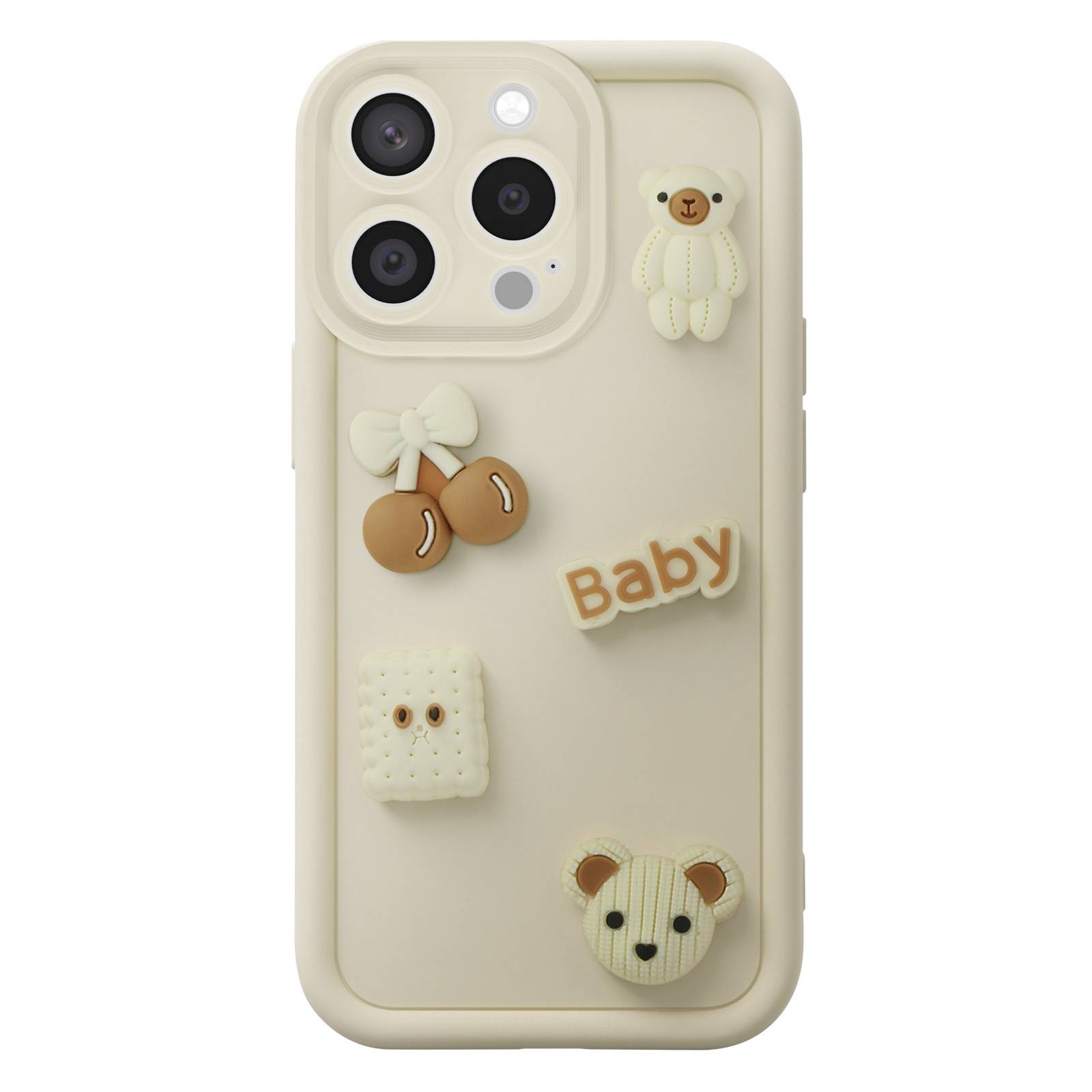 Coque pour iPhone 15 Pro avec Motifs Nounours Kawaii en 3D et Contour Surélevé-0