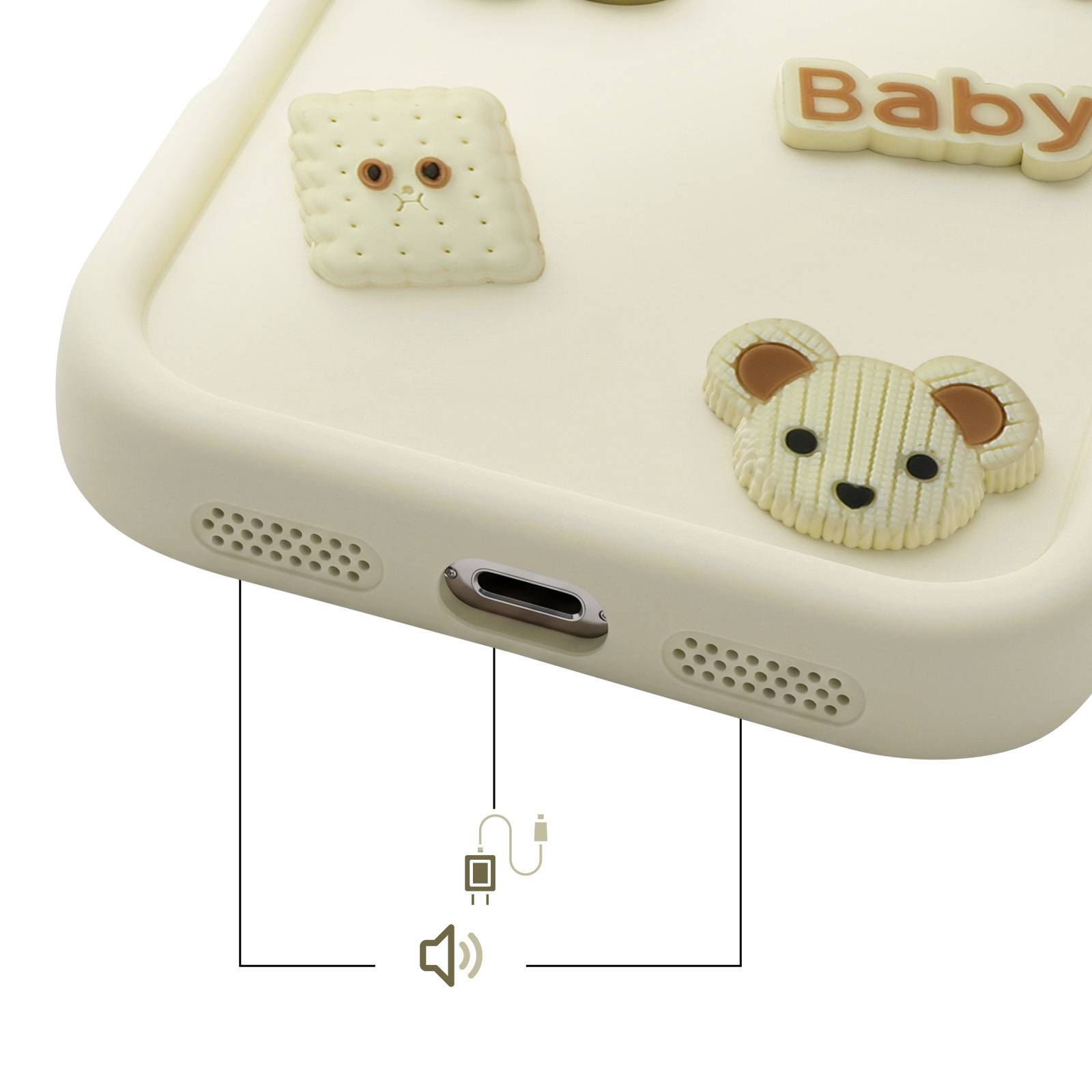 Coque pour iPhone 15 Pro avec Motifs Nounours Kawaii en 3D et Contour Surélevé-3