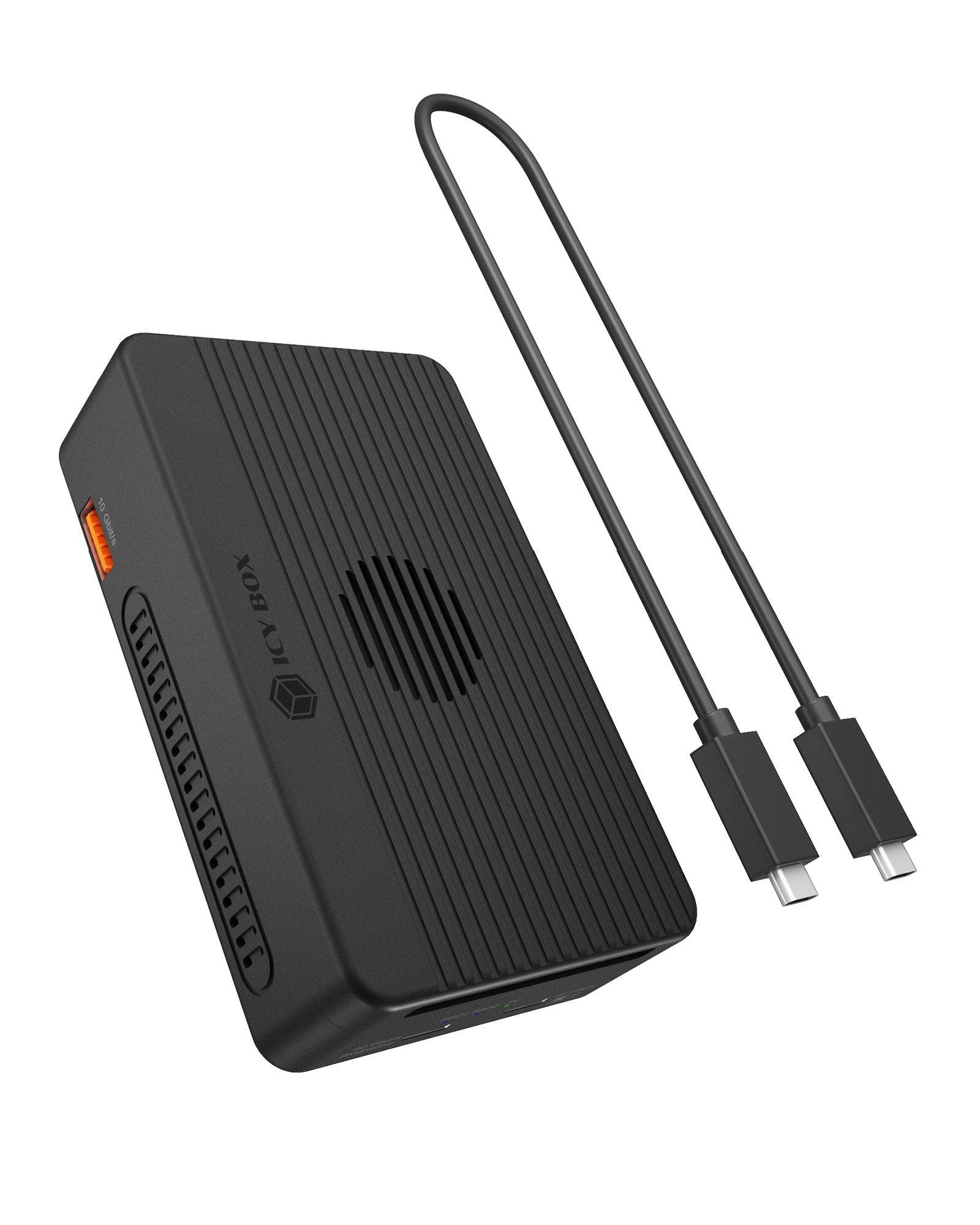 ICY BOX Heart RAID 2818, Avec fil, USB4, 100 W, Noir, Logiciel, SSD-0