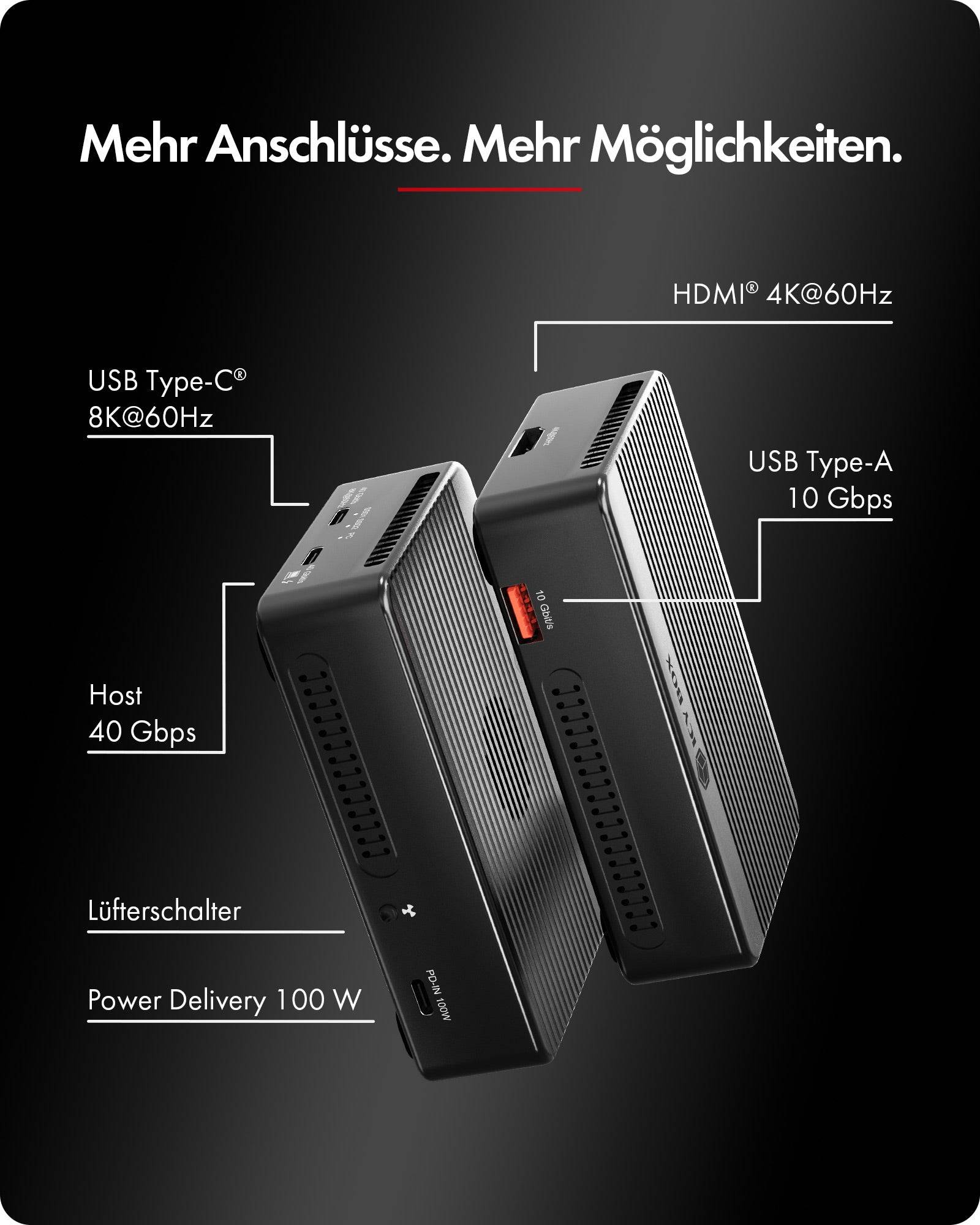 ICY BOX Heart RAID 2818, Avec fil, USB4, 100 W, Noir, Logiciel, SSD-3