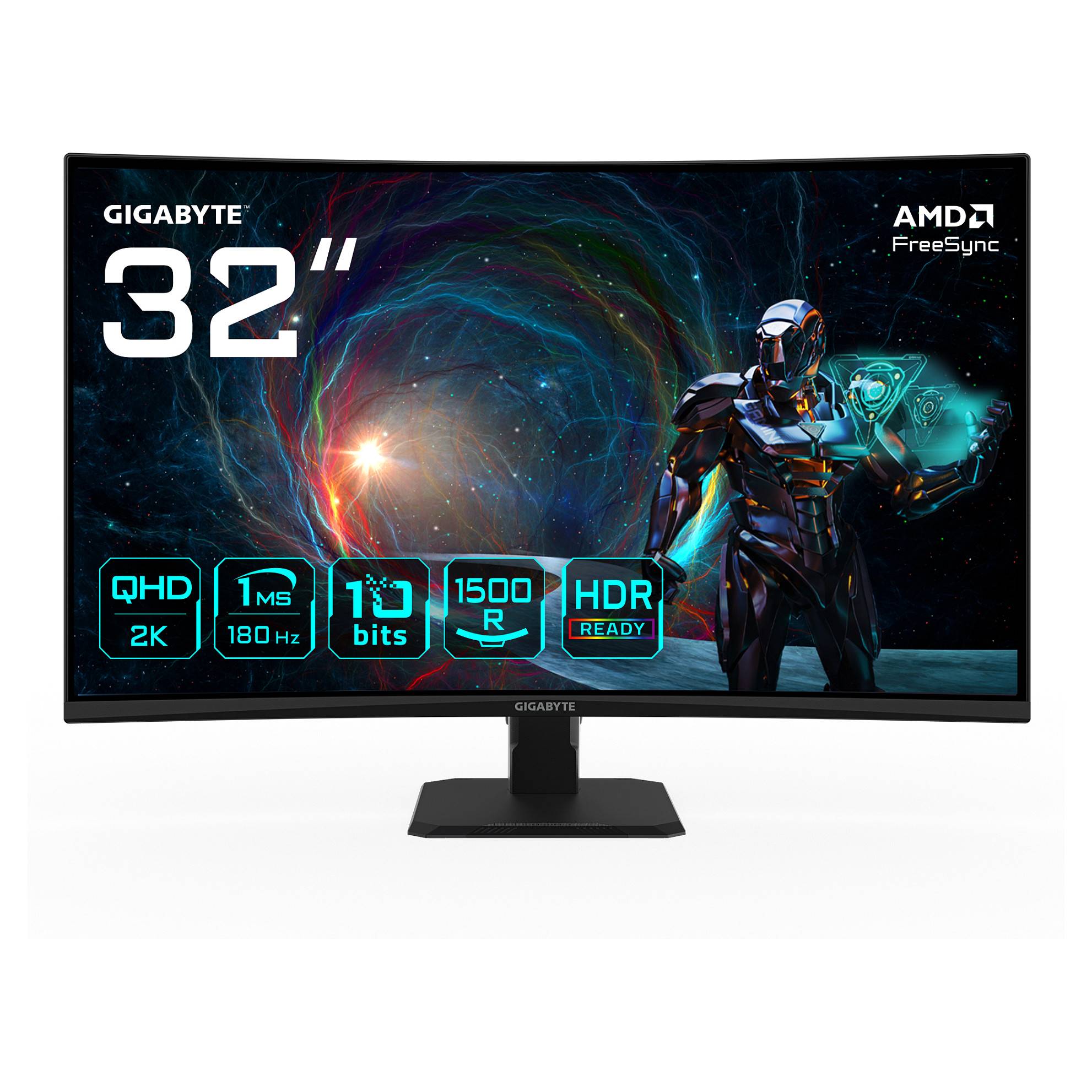 GIGABYTE GS32QCA 31,5" Moniteur Gaming Incurvé QHD - 2560 x 1440, 180Hz, 1ms, 250 cd/m², FreeSync, HDR Ready, HDMI 2.0,-0