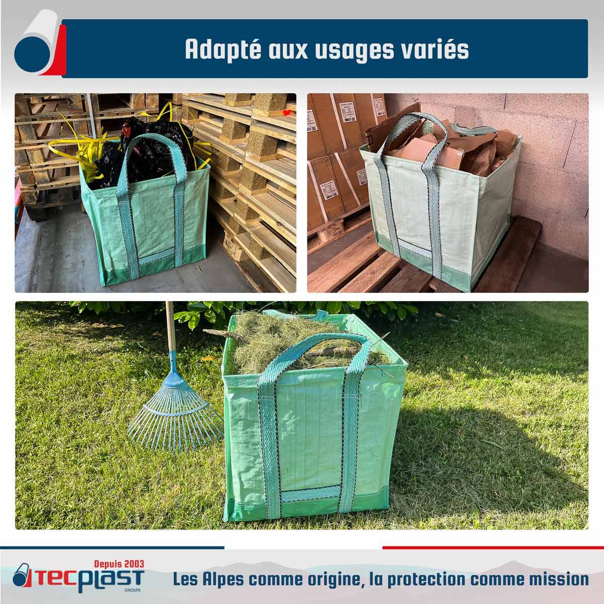 Sac à déchets renforcé Tecplast 148l - sc175mu - carré - vert-1