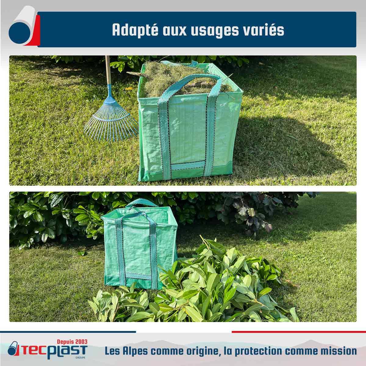 Sac à déchets verts Tecplast renforcé 148l - sc175jd - carré - vert-1