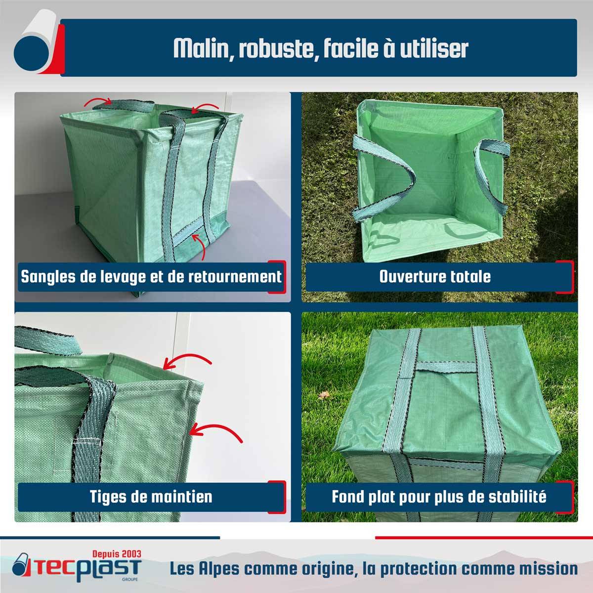 Sac à déchets renforcé Tecplast 148l - sc175mu - carré - vert-3