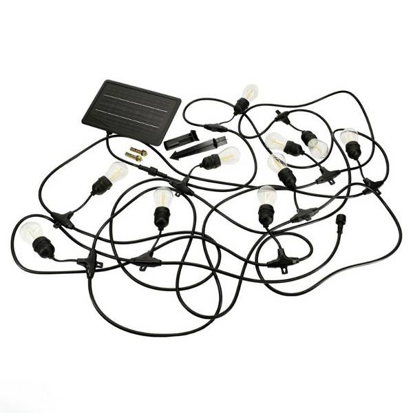 Guirlande Guinguette Solaire LED 10M 10pcs 3W IP65 - Câble Noir - Blanc Chaud 2300K - 3500K - SILAMP