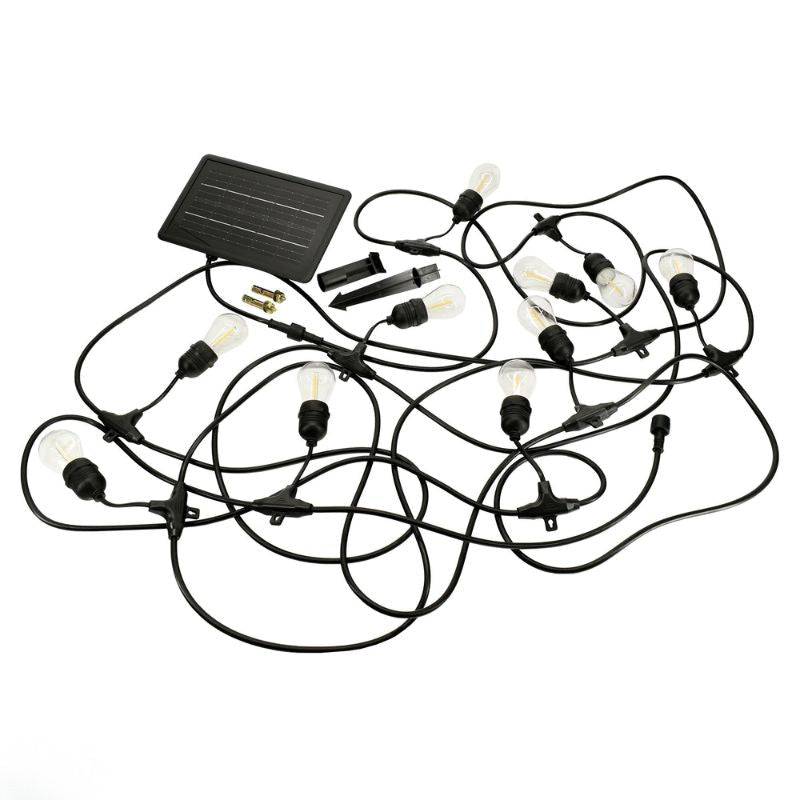 Guirlande Guinguette Solaire LED 10M 10pcs 3W IP65 - Câble Noir - Blanc Chaud 2300K - 3500K - SILAMP-0