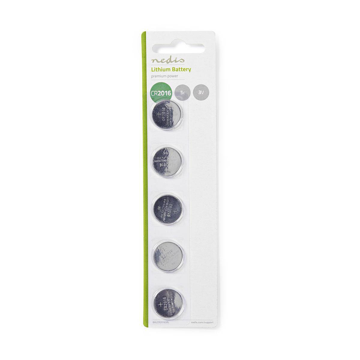 Pack de 5 Piles Boutons Lithium CR2016 3V DC Prêtes à l'Emploi-0