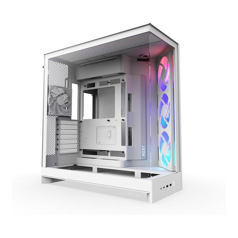 NZXT H9 Flow RGB, Midi Tower, PC, Blanc, ATX, EATX, micro ATX, Mini-ITX, Mesh, SGCC, Verre trempé, 16,5 cm-0
