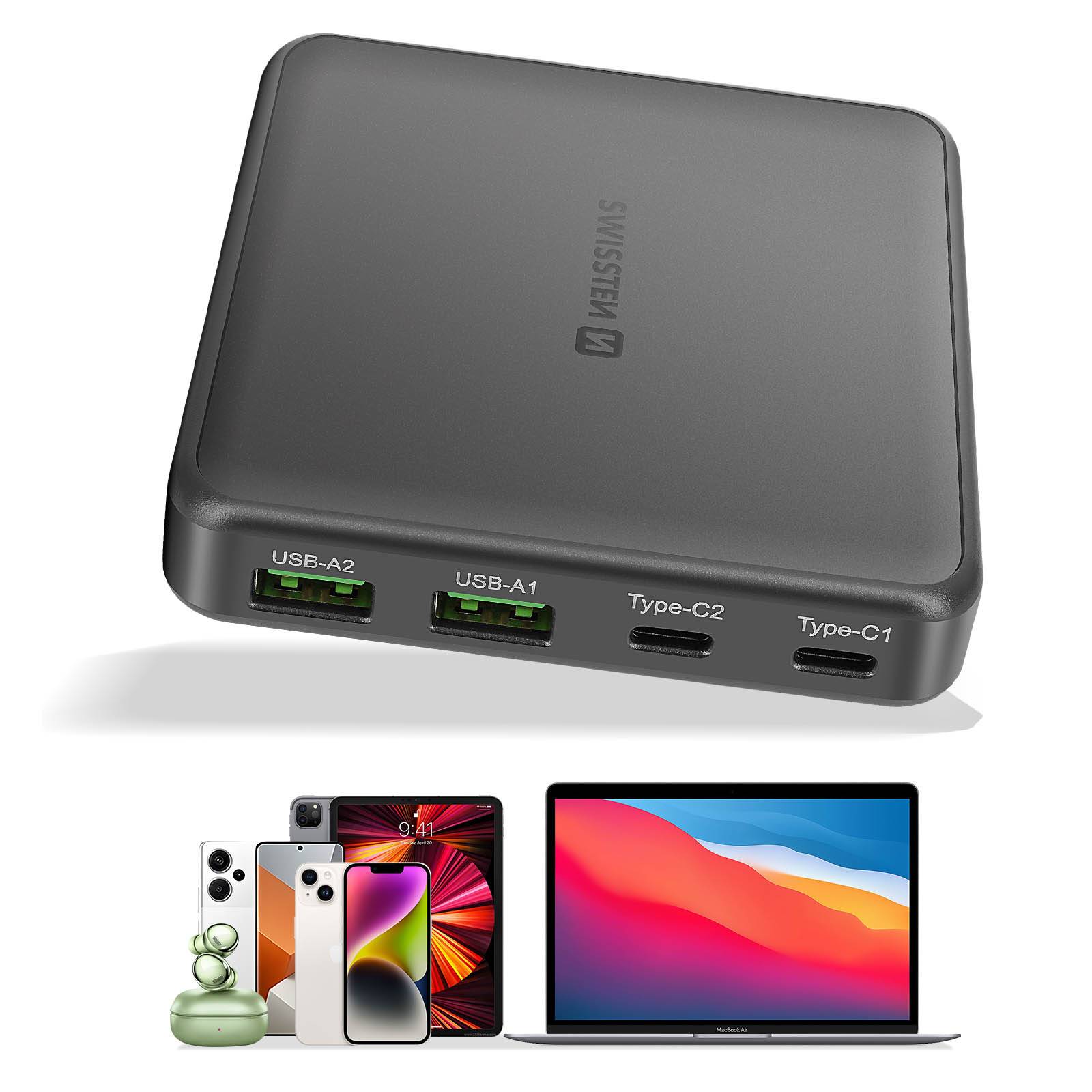 Hub de Charge GaN 65W pour Tablette / Ordinateur Multiport avec 2 USB-C /2 USB-A-3