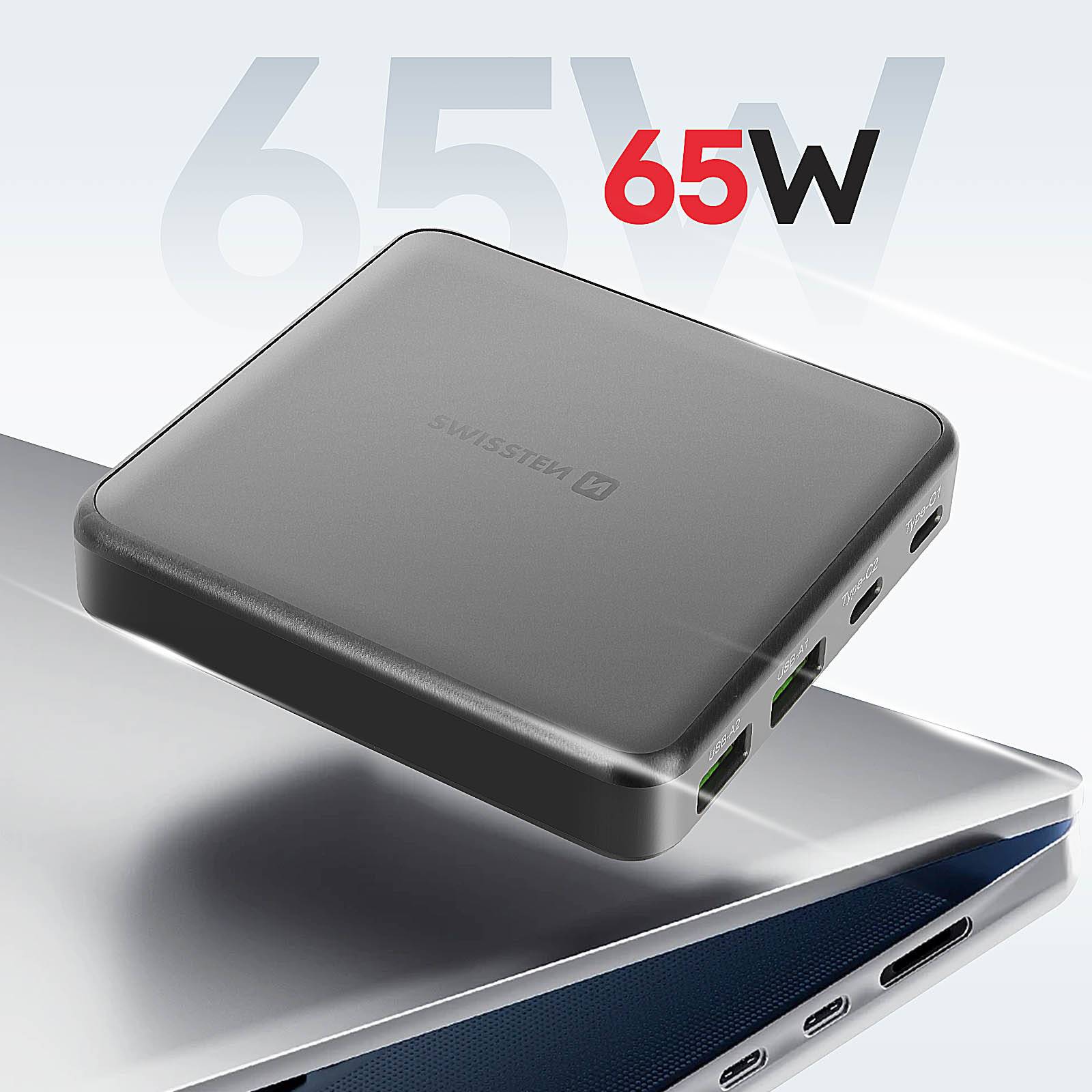 Hub de Charge GaN 65W pour Tablette / Ordinateur Multiport avec 2 USB-C /2 USB-A-4