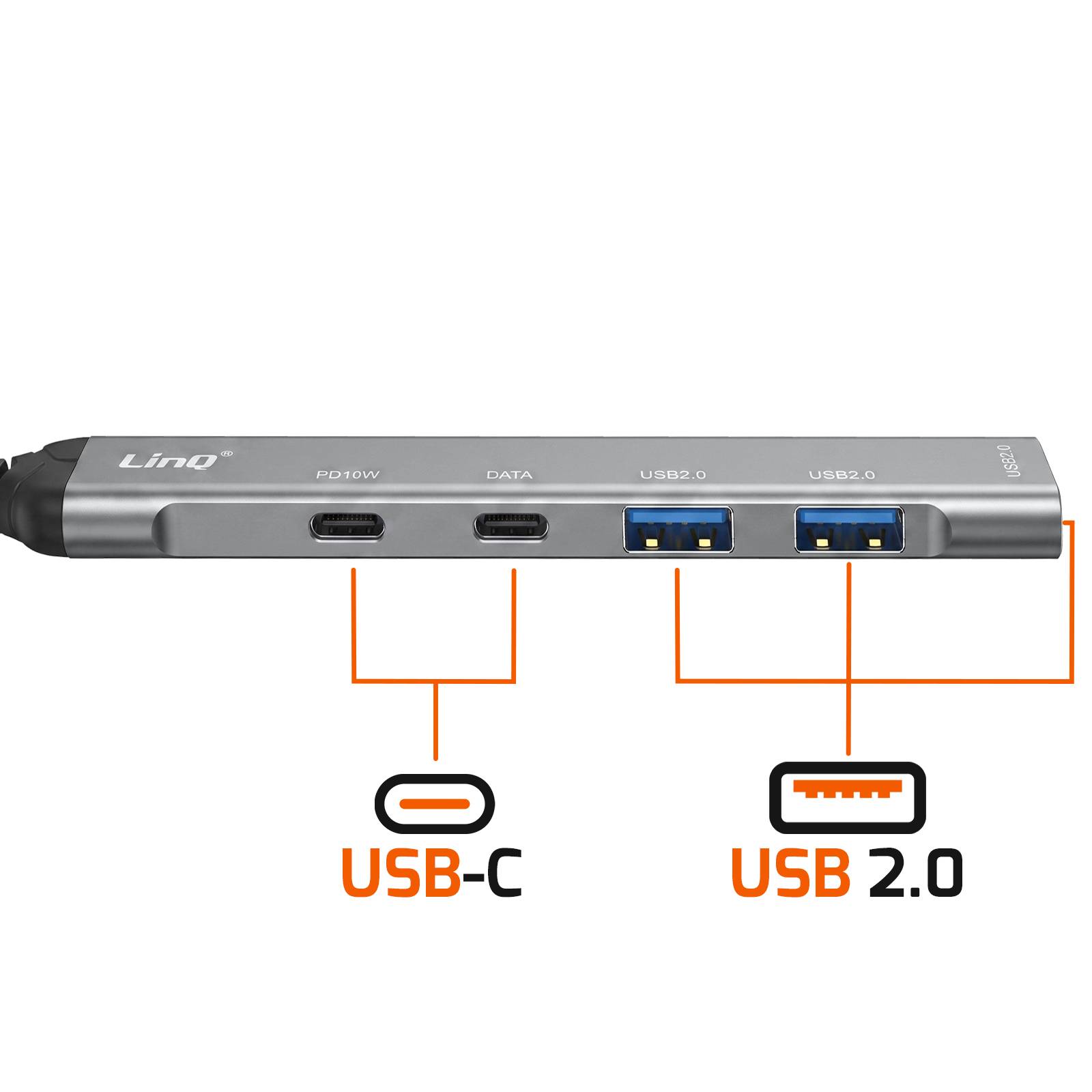 HUB USB Multiport 5-en-1 vers 2 USB-C PD 10W et 3 USB-A 480Mbps-2