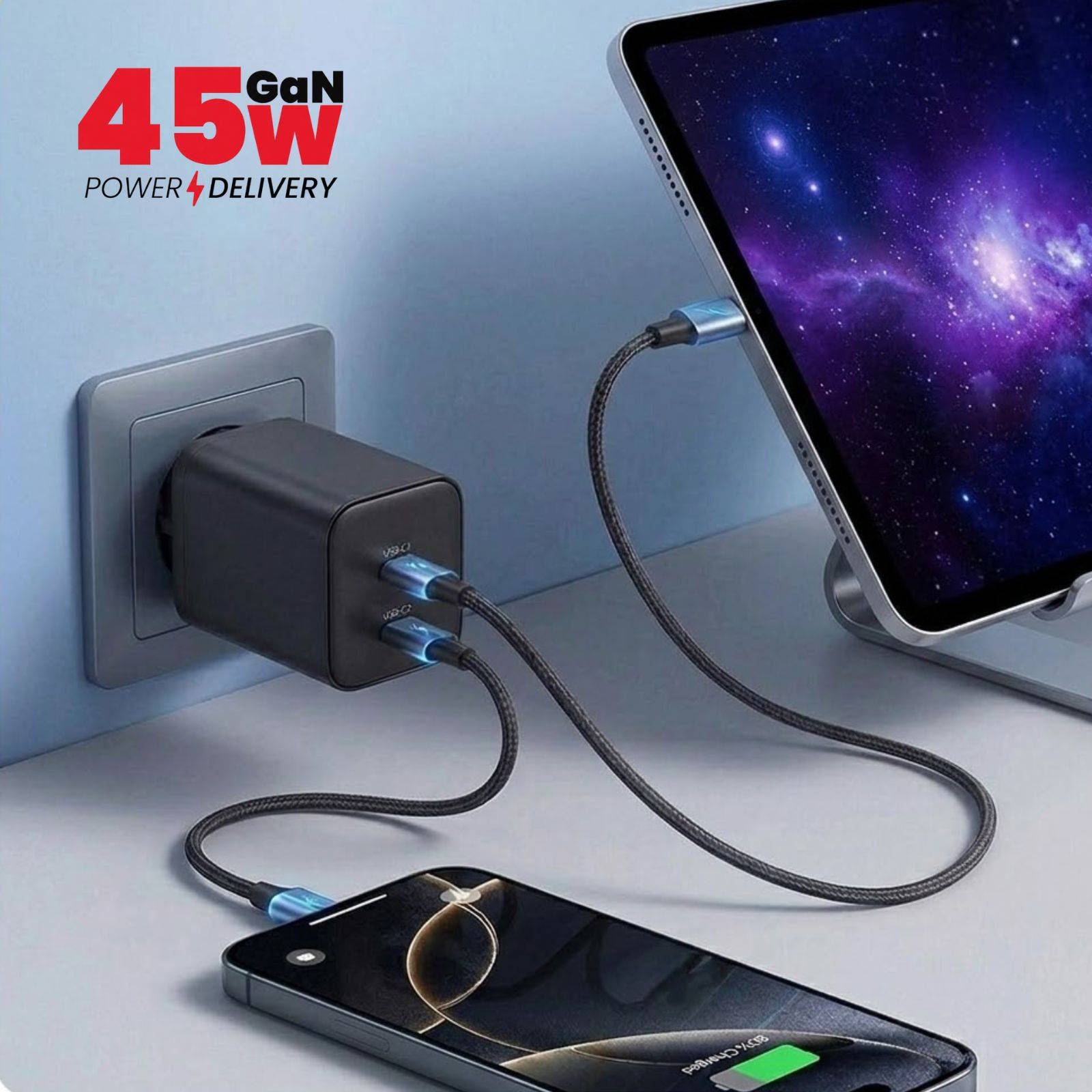 Chargeur Secteur Double USB-C PD 3.0 / QC 45W 3A Ultra-Compact GaN-4