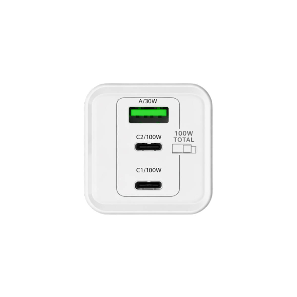 Chargeur Secteur GaN 5A 100W Max avec 2 USB-C et USB-A Compatible PD-PPS-2
