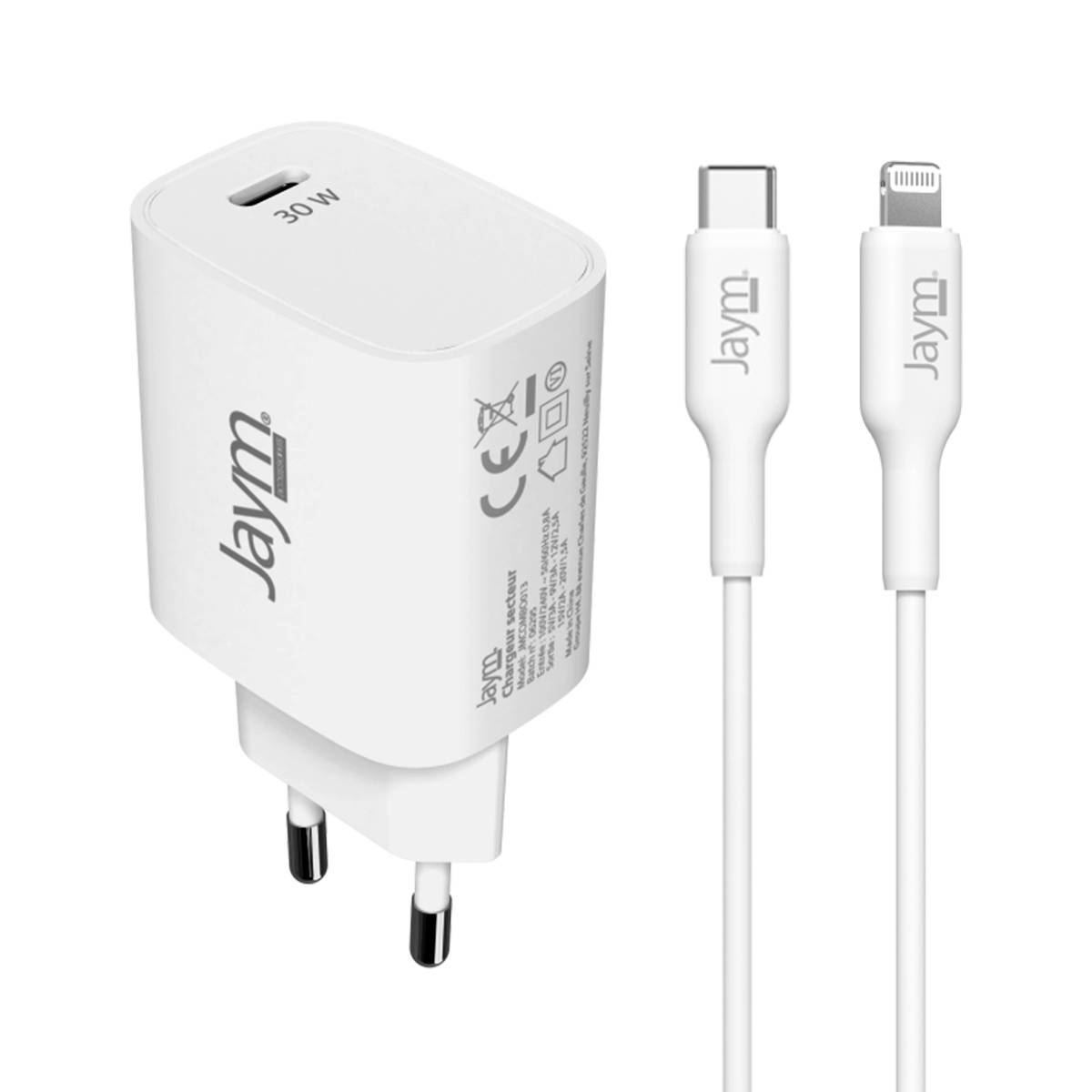 Chargeur Secteur USB-C 30W PD / PPS avec Câble USB-C vers Lightning MFi 2m-1