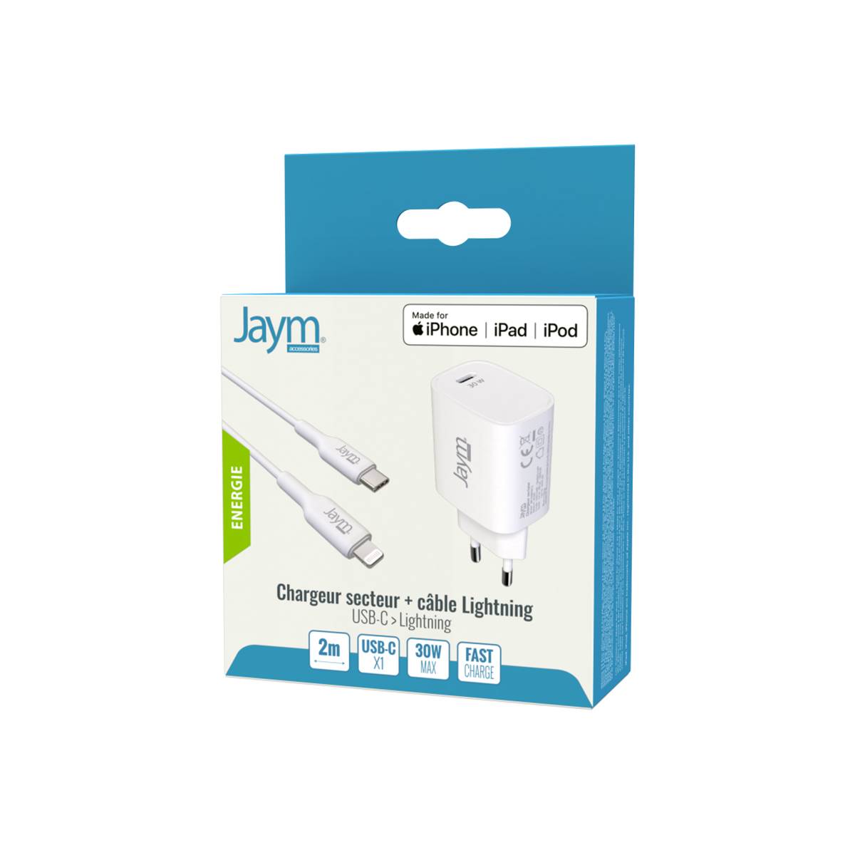 Chargeur Secteur USB-C 30W PD / PPS avec Câble USB-C vers Lightning MFi 2m-4