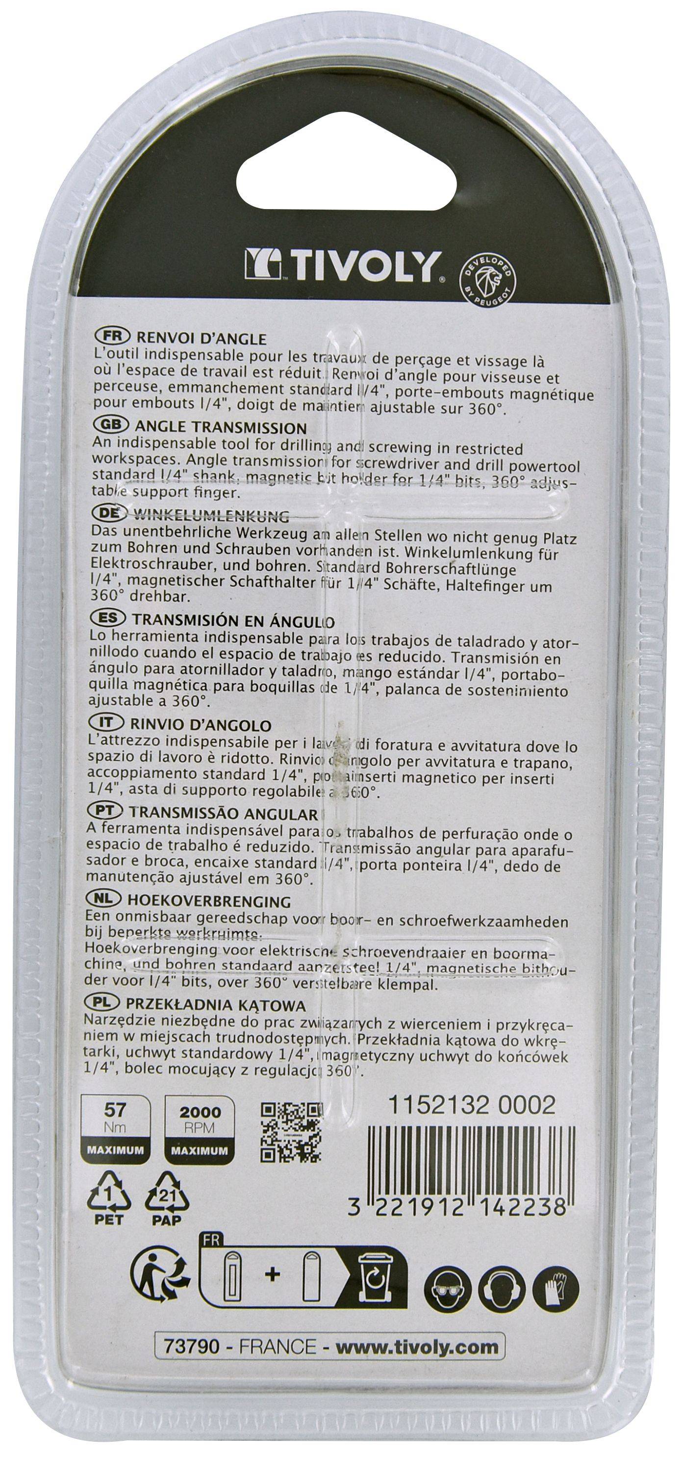 Tivoly – Renvoi d’angle 90° hexagonal 6,35 mm avec poignée de maintien ajustable à 360° – Haute qualité-2