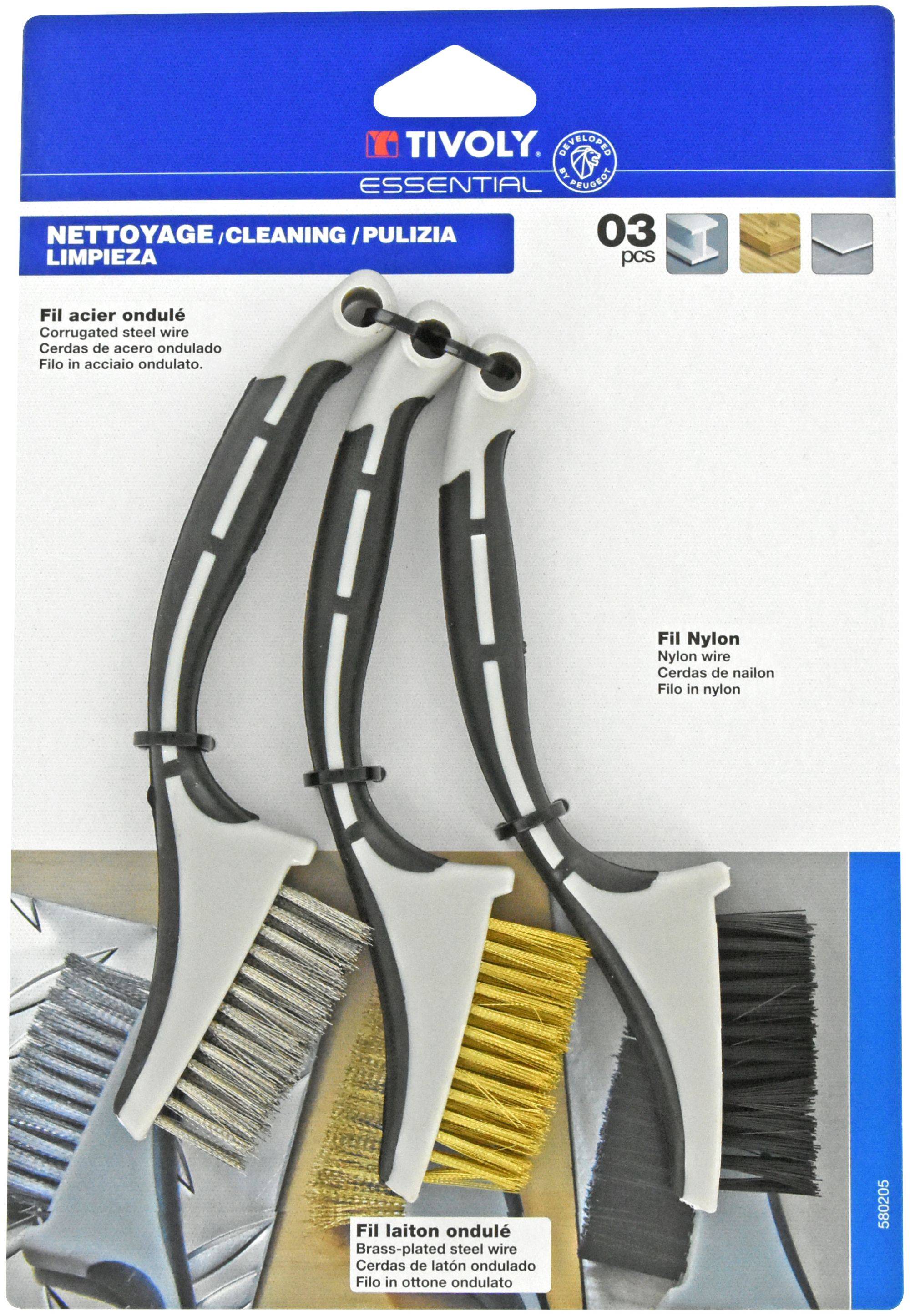 Tivoly – Lot de 3 mini-brosses à main avec manche en plastique-0