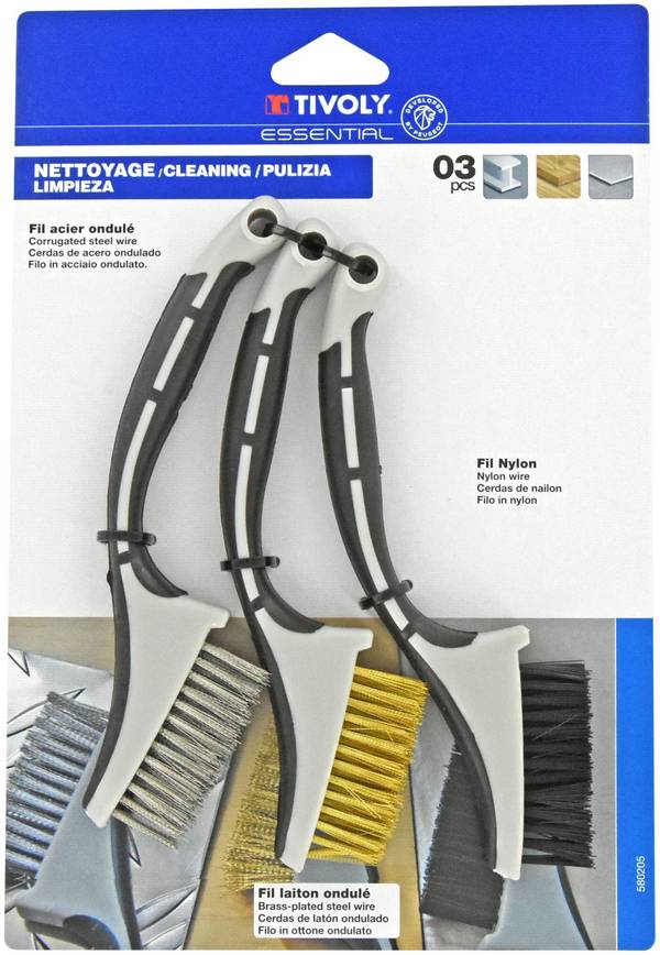 Tivoly – Lot de 3 mini-brosses à main avec manche en plastique